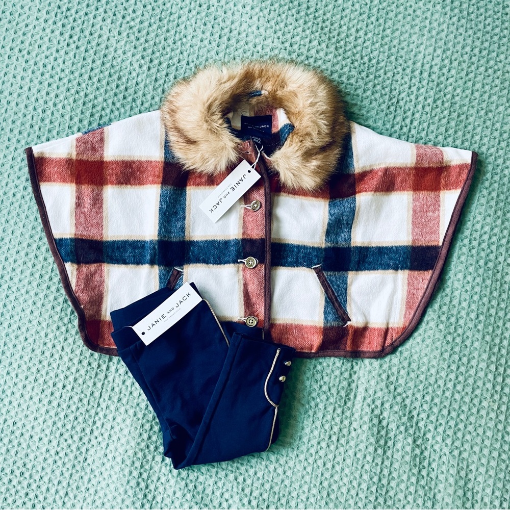 {NWT} Janie & Jack Faux Fur Cape Winter Set